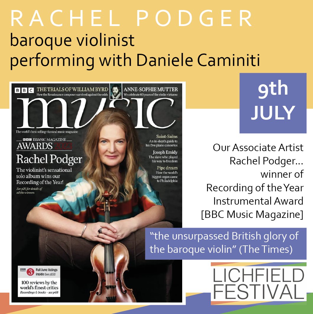 This is an unmissable event at the forthcoming Lichfield Festival in July! Award-winning Rachel Podger is absolutely the woman of the moment and appears on the cover of this month's BBC Music Magazine.
Tickets from just £22  
lichfieldfestival.org/event/rachel-p…
@RachPodger 
#LichFest23