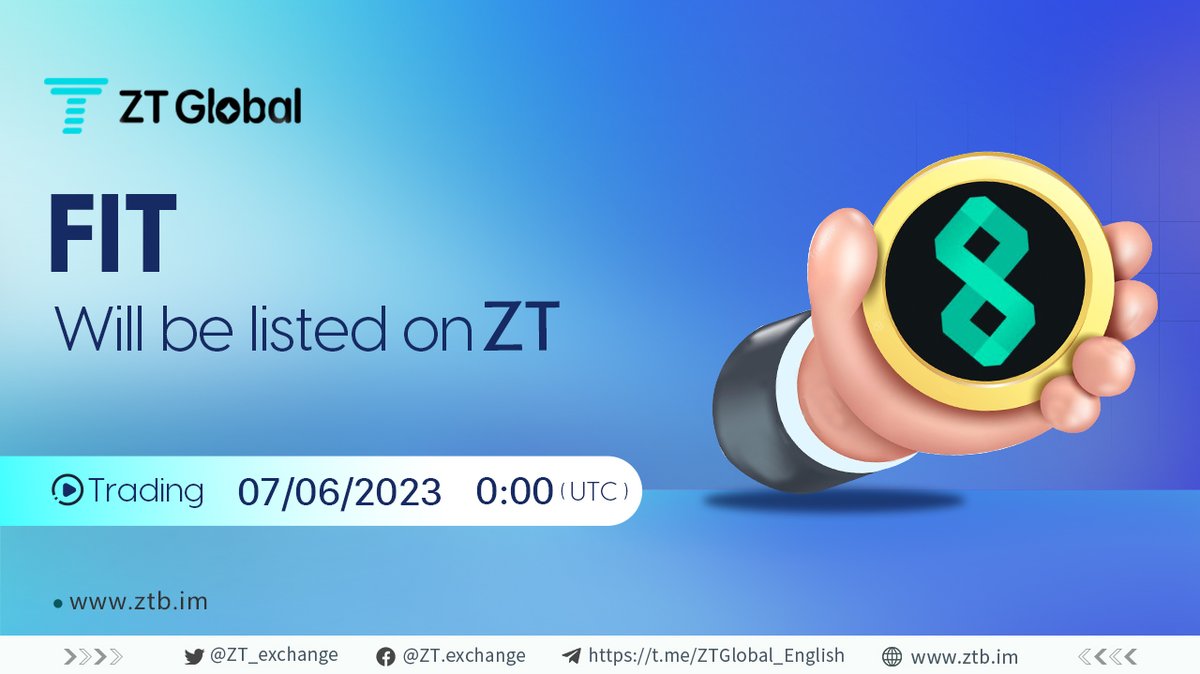 🔥New Listing on #ZT! 🗓️
  
🏷️#FIT (@fitversecc) will be listed on the #ZTexchange 

💙Trading pair: $FIT/USDT 
💙Trading: 0:00 Jun.7 2023 (UTC)  

🔗support.zhutibi.com/hc/en-001/arti…

🗨️TG:t.me/ZTGlobal_Engli…
