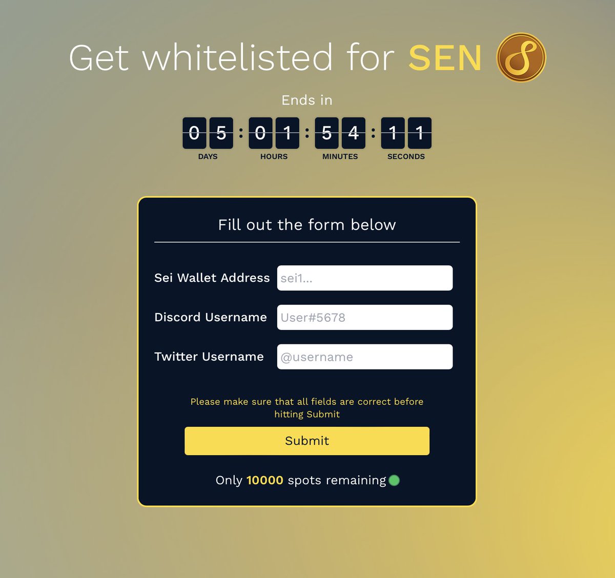 Gm!  Whitelists is open SenSeis - get in fast only 10,000 spots. 

Be first in line to get our airdrops, the @SeiNetwork is the place to be friends.  

Register here: senseifi.io

#Sei #Whitelist #Sendit