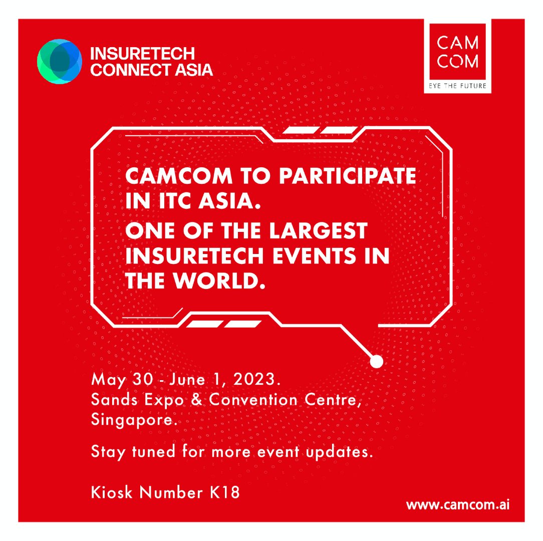 #CamCom is excited and proud to be a part of #ITCAsia2023. As innovators in the vision platform space, we are stoked to meet some of the finest entrepreneurs, investors and insurance industry experts here. Visit us at: Stall Number - K18!
#ITCAsia #TechConference #Innovation