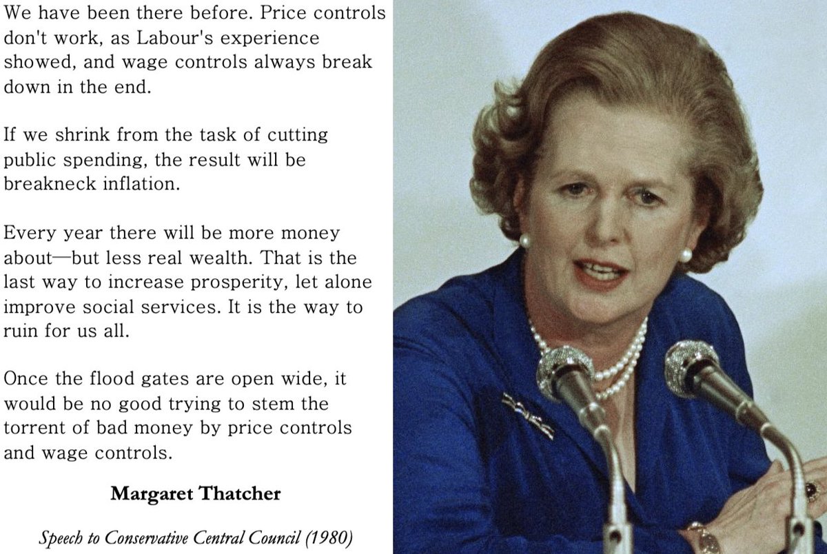 We have been there before. Price controls don't work, as Labour's experience showed, and wage controls always break down in the end.

If we shrink from the task of cutting public spending, the result will be breakneck inflation.

Every year there will be more money about—but less