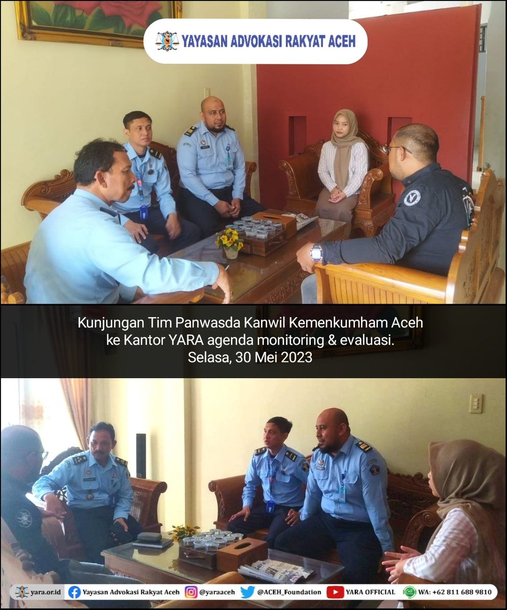 ACEH_Foundation's tweet photo. Kunjungan Tim Panwasda Kanwil Kemenkumham Aceh ke Kantor YARA dengan agenda monitoring dan evaluasi.

#YARA #Kemenkumham #Aceh #monitoring #evaluasi https://t.co/XcBg16gfum