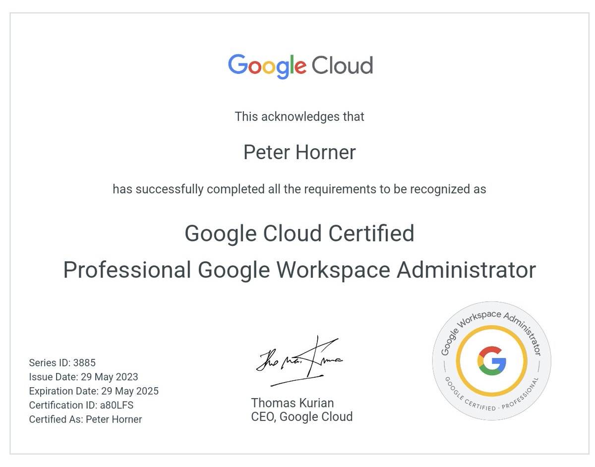 Excited to announce I passed the  Professional Google Workspace Administrator exam! 🎉
#GoogleCloudCertified