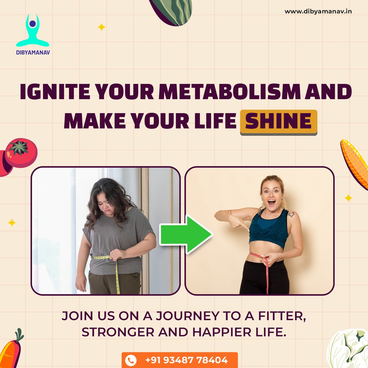 Embark on a Journey to a Healthier and Fitter Life! 📷
Now kick-start your weight loss journey and embrace a fit and fabulous lifestyle with us.

Visit us at dibyamanav.in to learn more.

#WeightLossRevolution #FitLifeJourney #HealthierTogether #dibyamanav