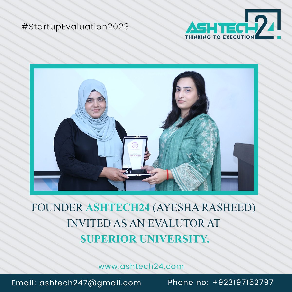 ash_tech24's tweet photo. 📣Thrilled to announce that 🎉 @ayeshaseoexpert Founder of AshTech24, has been invited as an evaluator at Superior University to assess brilliant startup ideas. 🌟🚀

#AshTech24 #StartupEvaluation #SuperiorUniversity #Entrepreneurship https://t.co/aAyVl3L6ul