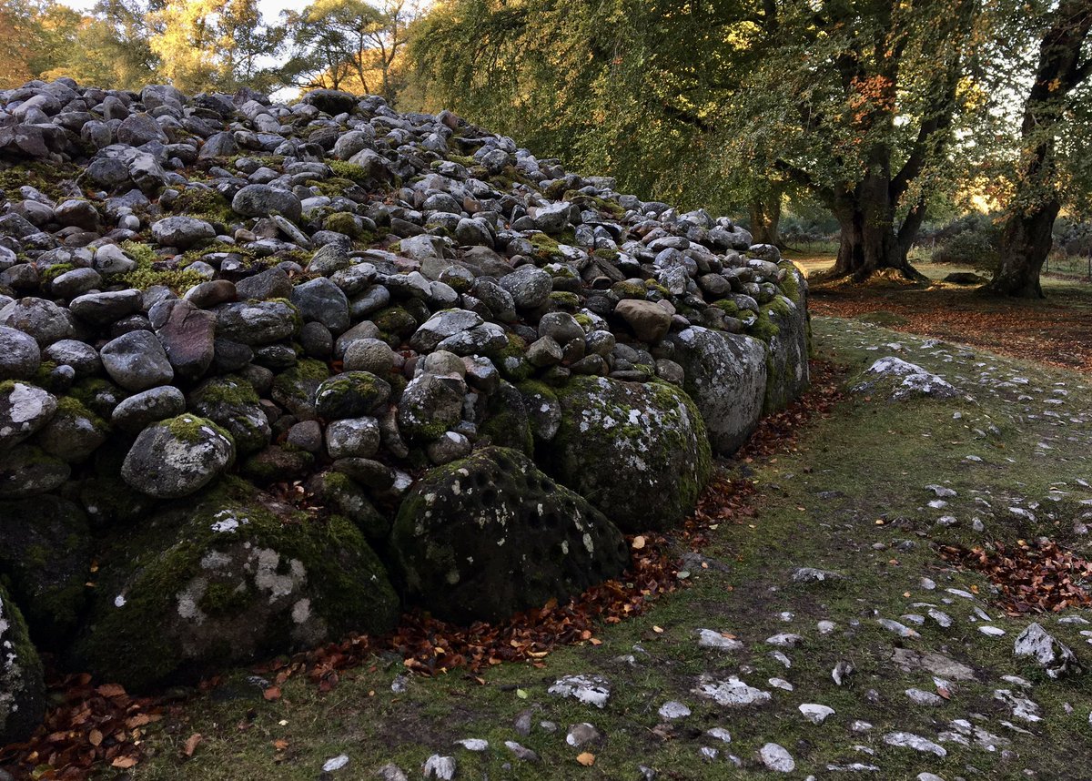 The edge of the north east chambered cairn at the Clava Cairns, near Culloden in the Scottish Highlands. The cairn is part of a Bronze Age cemetery which dates to around 2000 BC. #TombTuesday
