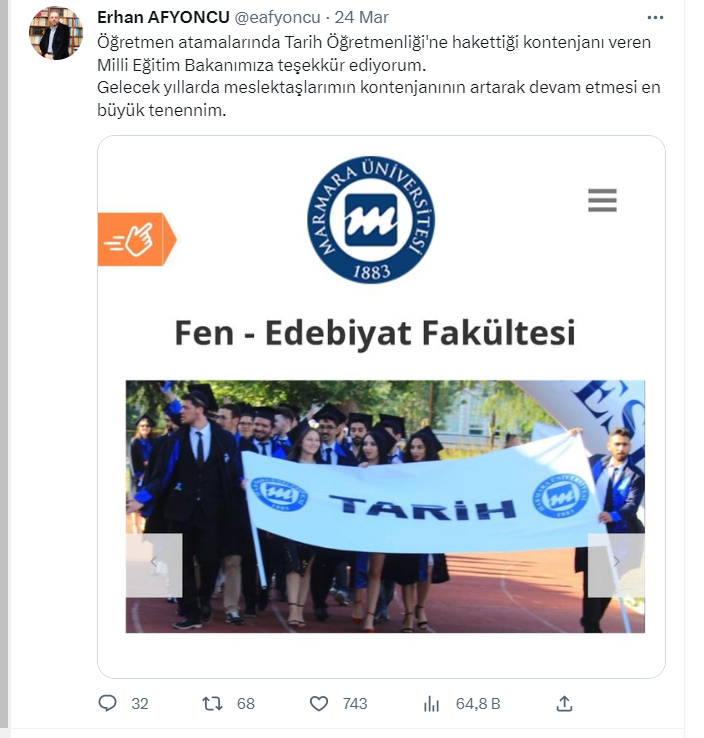 mebpersonel's tweet photo. Tarih Öğretmenleri büyük bir heyecanla @eafyoncu 'nun Milli Eğitim Bakanı olmasını bekliyor...  #YeniBakanlaEk55BinAtama #salı @ogretmenlericin