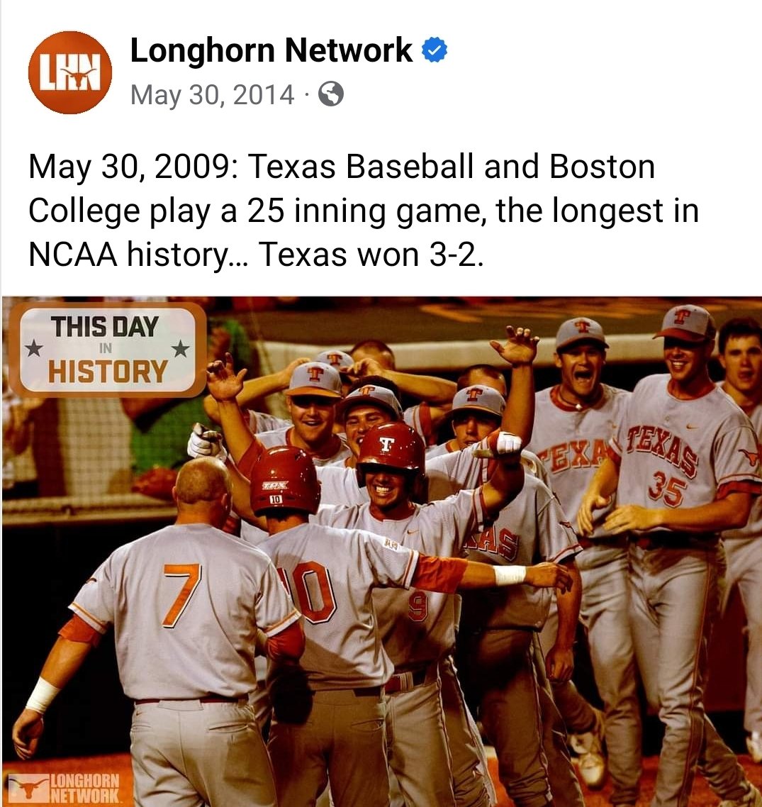 14yrs ago today @TexasBaseball beat #BostonCollege in 25 innings the longest game in @NCAABaseball history 🤘🏻