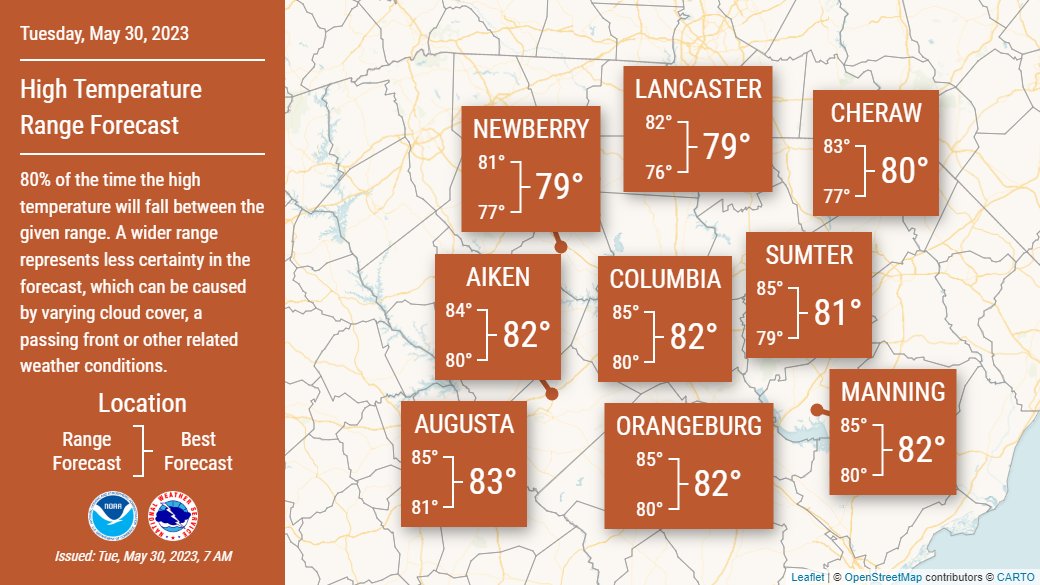 Skies will be partly to mostly cloudy today with a chance of showers. Temperatures remain below normal with highs in the upper 70s to lower 80s. #CAEWx #SCWx #GAWx