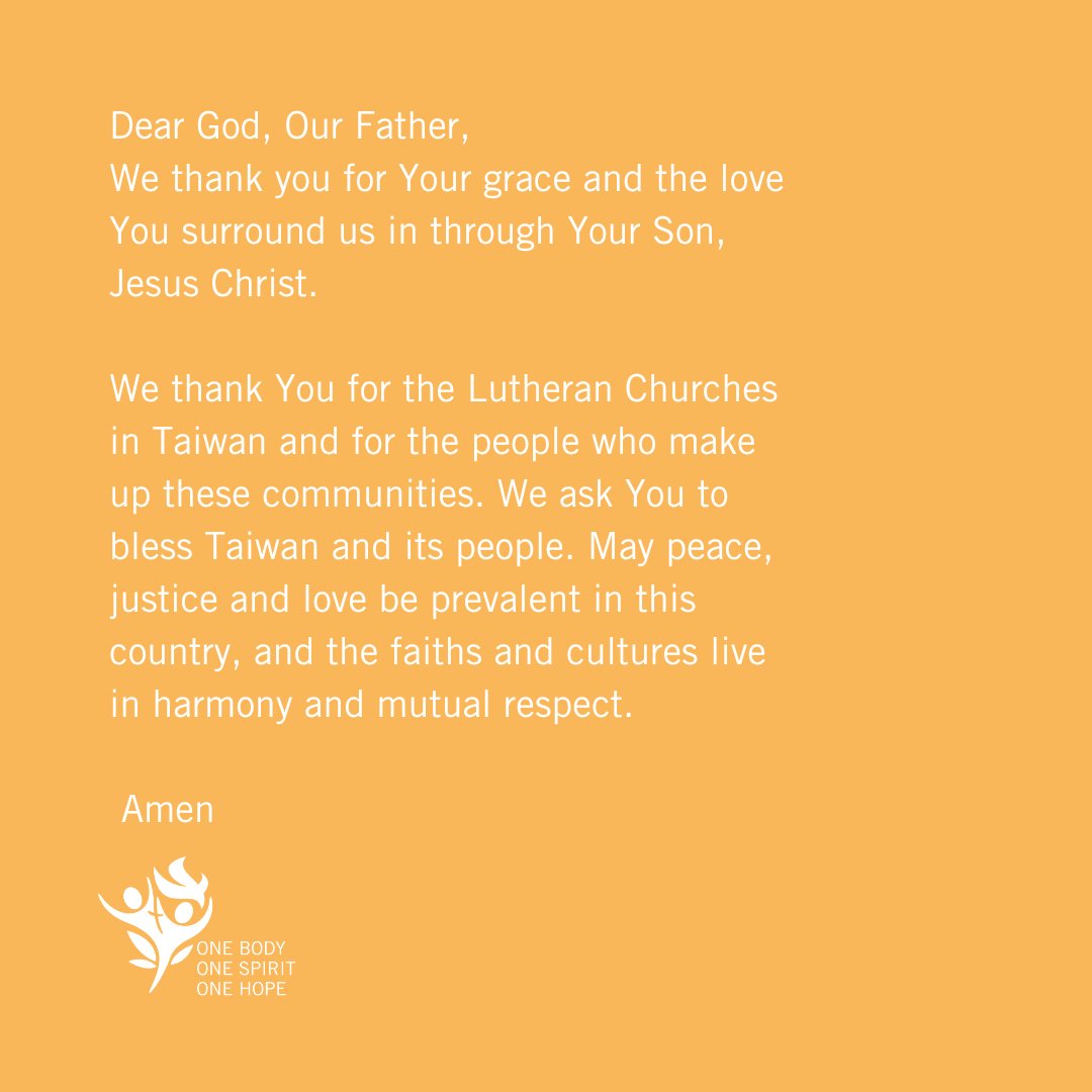 We invite you to join us in prayer this week with <a href="/luteranie/">Luteranie</a> (ECACP) for Taiwan. ECACP is hosting the 2023 LWF General Assembly in Kraków, Poland and prays for a LWF member churches each week. #LWFAssembly #Taiwan #prayingtogether