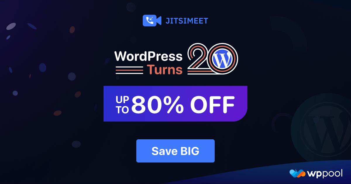 WordPress's 20th anniversary brings you the chance to incorporate video conferencing features into your website at a dart cheap rate.🎁

Get up to 80% off on our Jitsi Meet plugin for a limited time only.

👉save the big buck: wppool.dev/webinar-and-vi…

#WP20