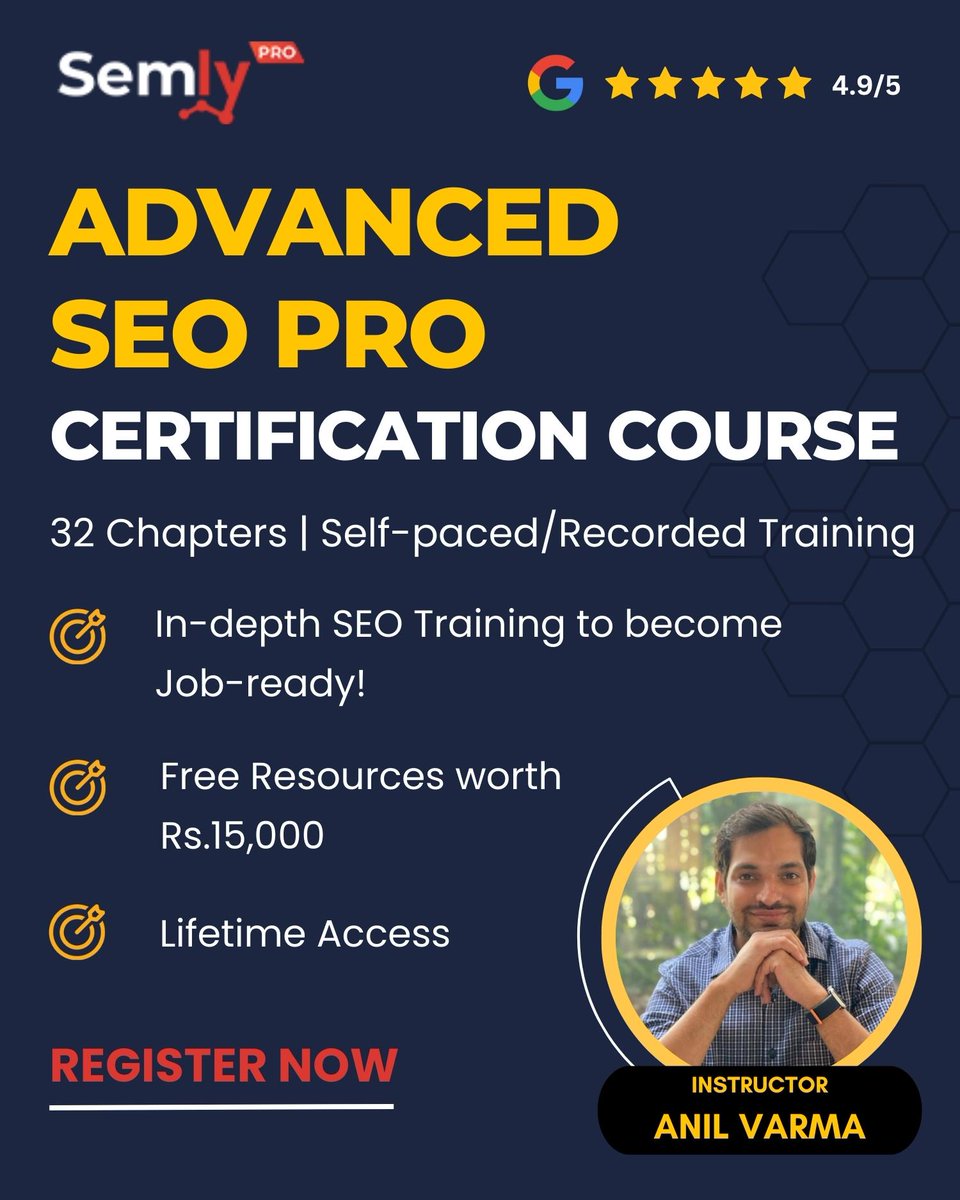 SemlyPro's tweet photo. Register for the Advanced SEO Pro Certification Course by Semly Pro - https://t.co/N9bL15hH7t. https://t.co/gxjpUZVwU3