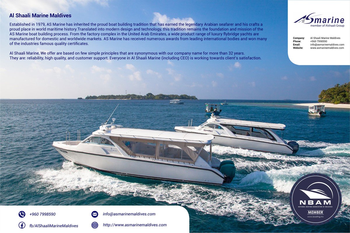 boating_mv's tweet photo. @asmarine_mv was established in 1979, AS Marine has inherited the proud boat-building tradition that has earned the legendary Arabian seafarer and his crafts a proud place in world maritime history. #nbam #Boatingmv #Marinemv #AlShaaliMarineMaldives #maldives https://t.co/ACgFgDCbIT