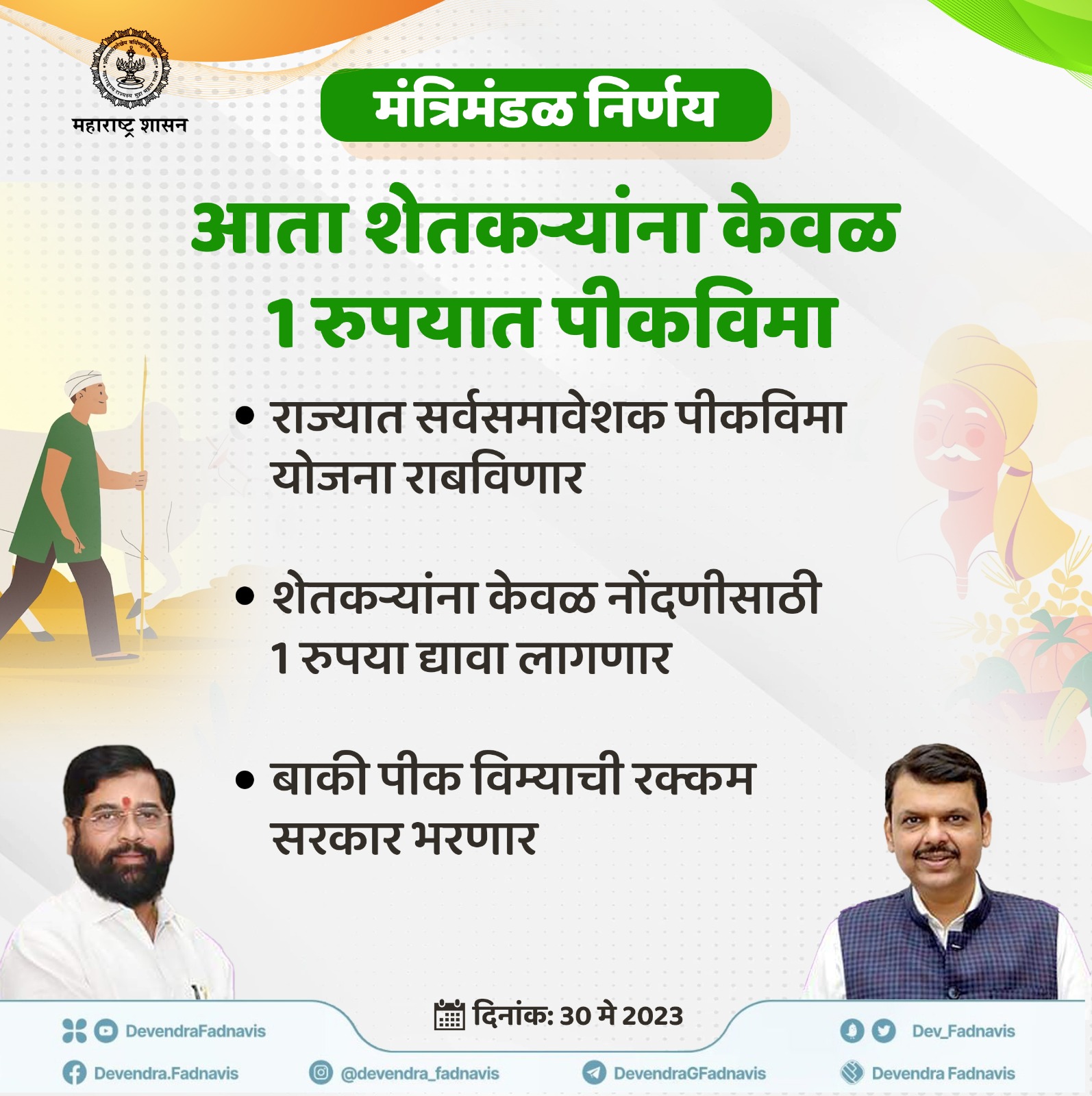 आता शेतकऱ्यांना केवळ 1 रुपयात पीकविमा !#मंत्रिमंडळ_निर्णय #CabinetDecision #Maharashtra #farmers #cropinsurance