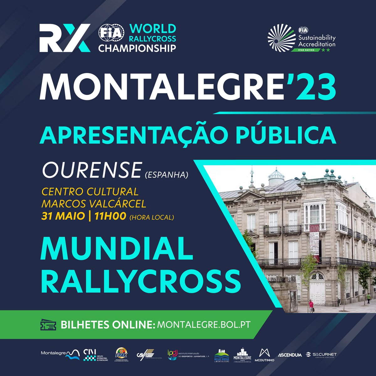 Mércores, 31 de maio no @CCulturalOU:

- 11.00 horas: O presidente do @InordeOurense , @roslufe ; e a presidenta da Cámara Municipal de Montalegre, Fátima Fernandes, participarán na presentación da proba 'Montalegre #WorldRX de Portugal' @FIAWorldRX