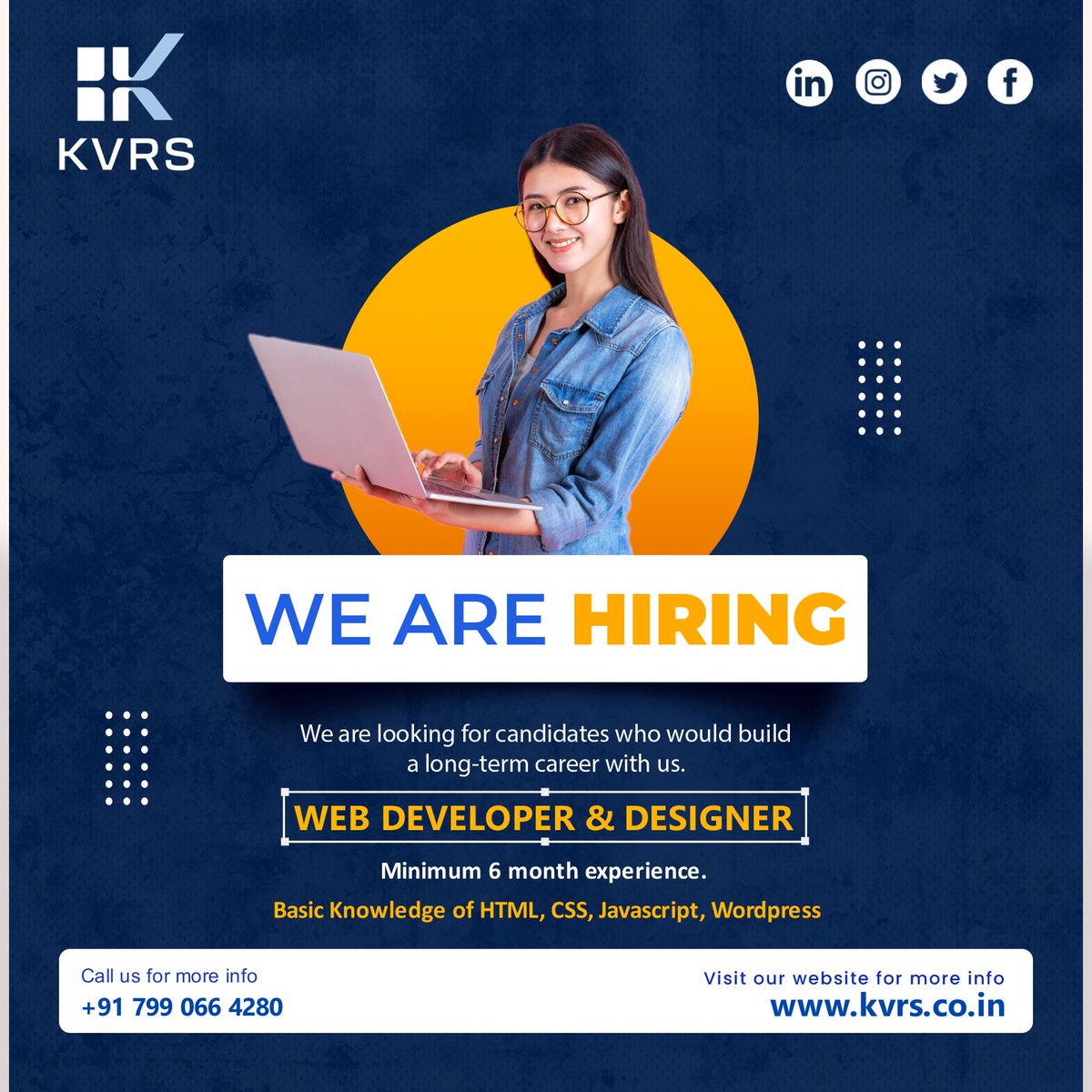 kvrspvtltd's tweet photo. We are looking for candidates who would build a long-term career with us.
☎ 079906 64280
🌐 https://t.co/JSMNusDTNc
#webdeveloper #websitedesigner #hiring #hiringnow #html #css #wordpress #vadodara #KVRS #vadodarabaroda #ourvadodara #vadodarajobs #jobsinvadodara https://t.co/ZACHterst8