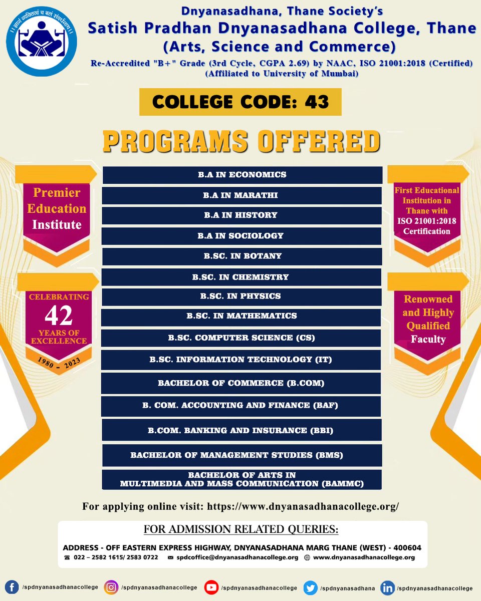 spdnyanasadhana's tweet photo. 𝐀𝐝𝐦𝐢𝐬𝐬𝐢𝐨𝐧 𝐎𝐩𝐞𝐧 2023-24 !!!📷📷#mumbaiuniversity #naacaccredited #college #degree #SatishPradhanDnyansadhanaCollege #spdc4student #Arts #Science #Commerce #BAMMC #BScCS #BScIT #BCom #BAF #BBI #BMS #thane #studentslife #teachers #AdmissionsOpen #admissionsopen2023-24 https://t.co/WgQyyut4Dg