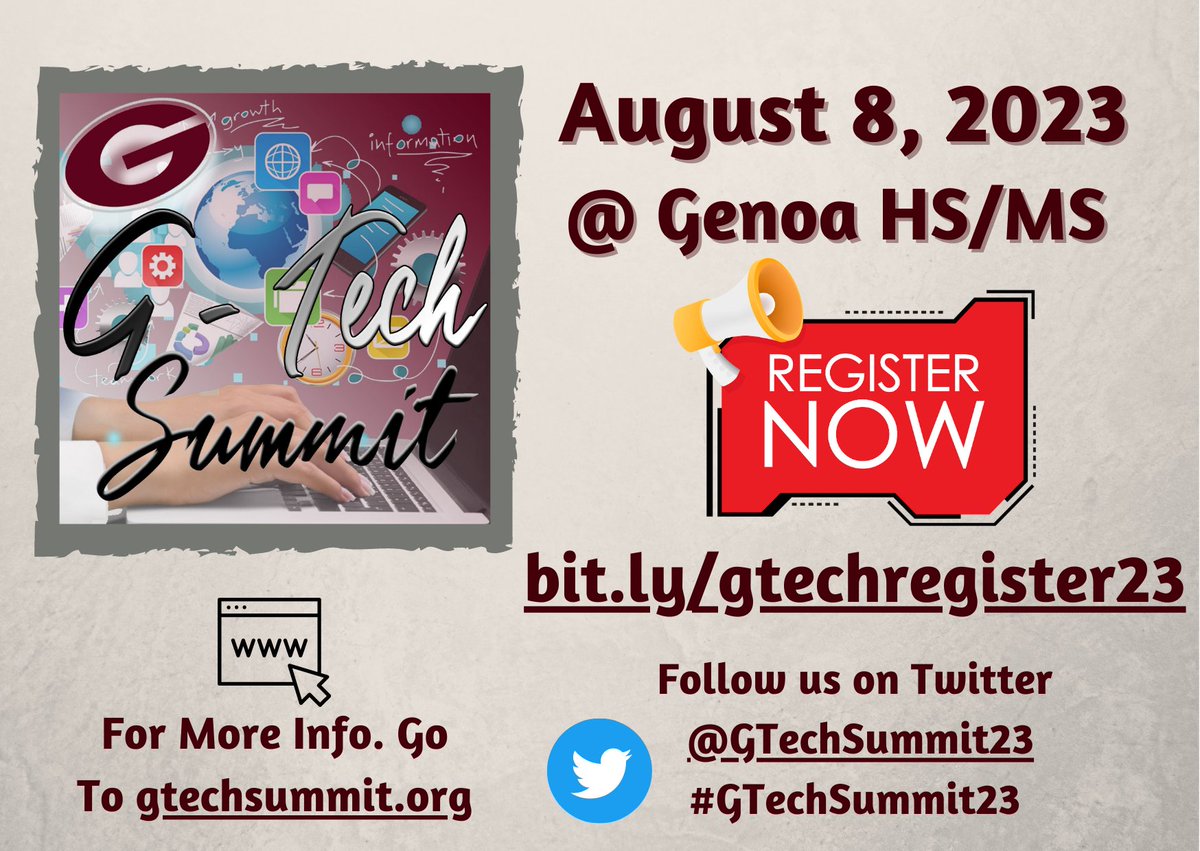 Join us for the 2023 @GTechSummit23 on August 8! Come to collaborate, share, and learn! Lunch included! Registration is OPEN! bit.ly/gtechregister23 #GTechSummit23 #NPWinning2223