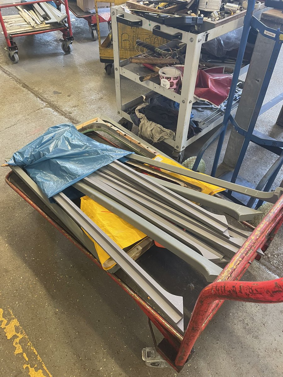 Gordon_3417's tweet photo. Our chum and Wood Working Minion @rasalmon has shown up with goodies; fresh window frame components and a complete internal frame for the secondman’s side on 76263. As well as a stack of window bars removed from @bluebellrailway’s new Thumper. #Progress #NewBits https://t.co/GHM8PTkYaX