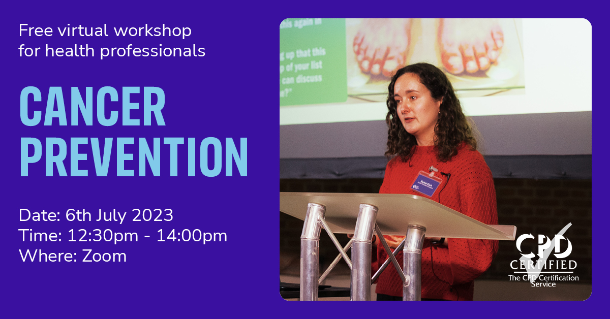 Register now for our online #CancerPrevention workshop! 

Available for UK health professionals who work to improve #publichealth and reduce #cancer risk. 
eventbrite.co.uk/e/online-cance…