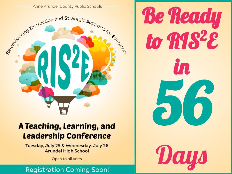 <a href="/AACountySchools/">AACPS</a>
Registration is open NOW for the RIS²E Summer Conference! Speakers, specials, APC credits, and stipends! Don't miss out! Dare to RIS²E! Register today!! eventsquid.com/event/20505