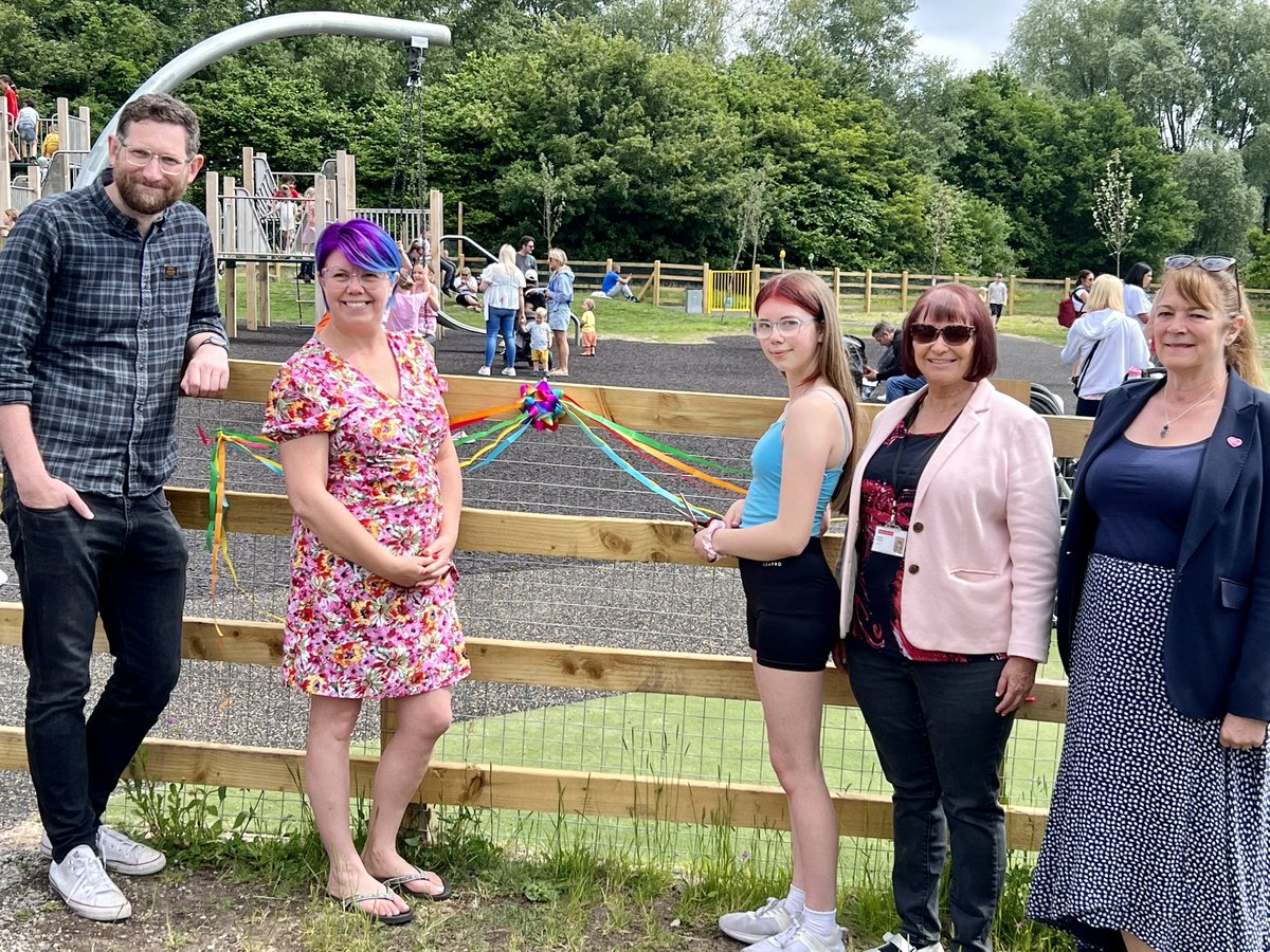 SwintonLabour's tweet photo. A lovely day to officially open the new Campbell Road Play Area in Swinton Park. Thank you our ribbon cutters Ciara, Janine &amp; Cllr Bentham - Lead Member for Environment. Great to see so many families enjoying the new park and all the extra activities arranged by the Ranger team. https://t.co/IYXpOvb36b