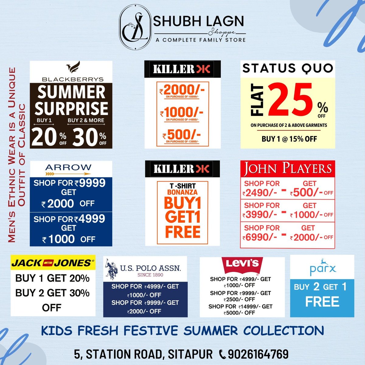 KIDS FRESH FESTIVE SUMMER COLLECTION
OFFER AVAILABLE AT BRANDS🥳🥳
.
#branddesign #offers #SummerStyle #kidswear  #menswear #OfferSale #bestoffer #shubhlagn #sitapurcity #lalbagh #clothingstore #clothshop