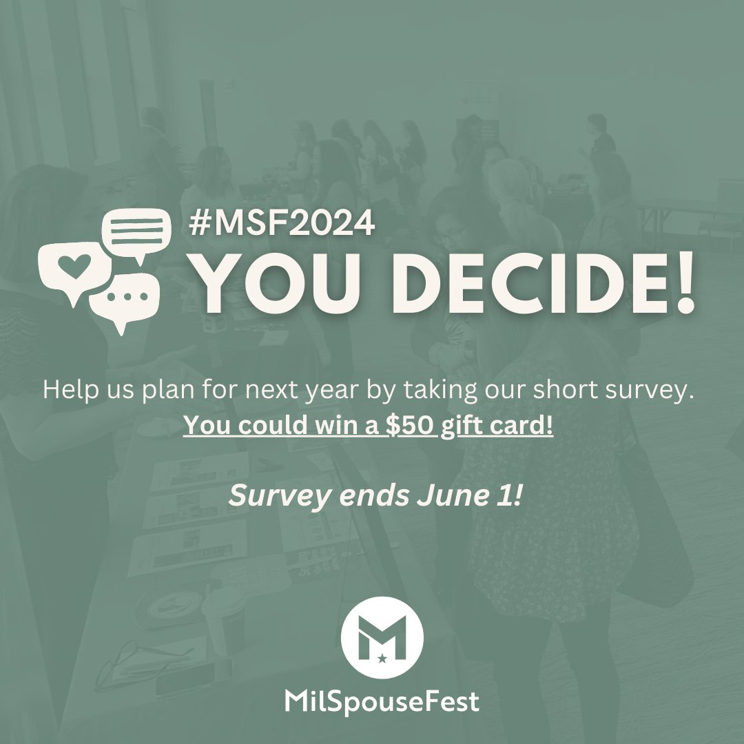 Milspouses are the reason we started MilSpouseFest in 2016, so we are asking for YOU to decide the future. Please take a few moments to share your feedback on how we can make MSF an even better experience. You could win one of three $50 gift cards! trib.al/8p33Slv