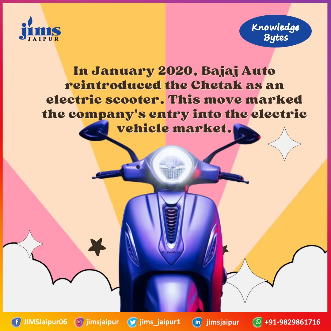 Do you know?
An unstoppable journey of Bajaj Chetak!

#jimsknowledgebytes #knowledgebyte #jimsjaipur #bajajchetak #nostalgia #mobility #swadeshibrand #indianbrands #funfact #jamnalalbajaj #chetakev #beagamechanger #belimitless #mbastudents #pgdmstudents #mbalife #mbaknowledgebox