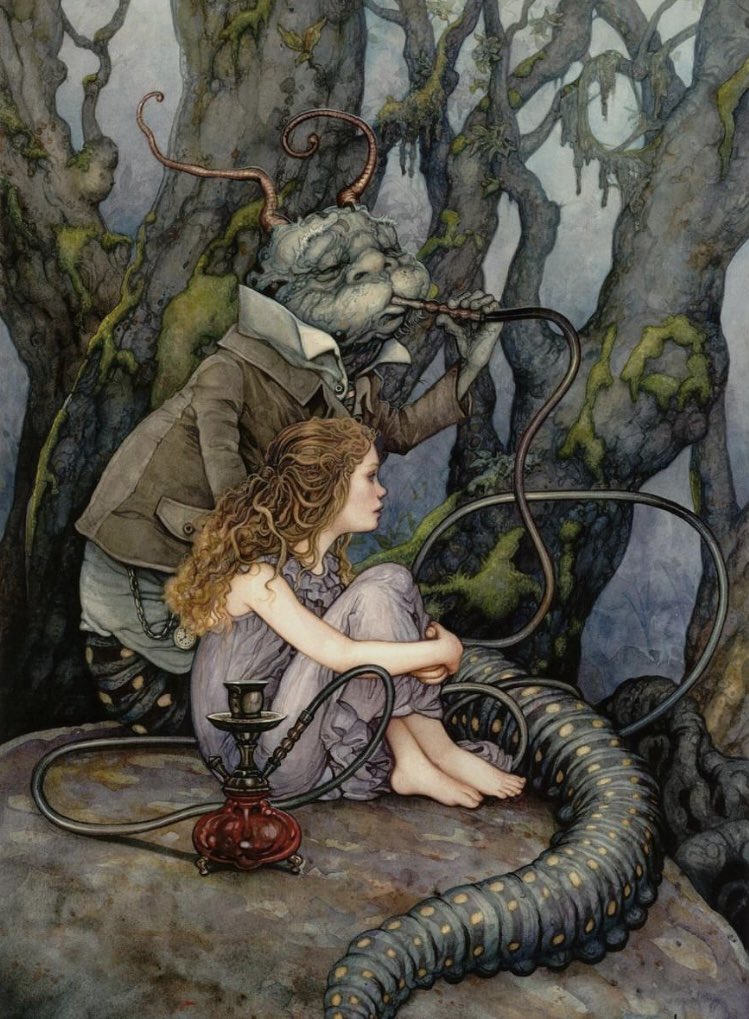 “Alice, sometimes do you ever learn something from your past experience or what?” - “What”
*
Illustration Arantza Sestayo, Alice and the Caterpillar