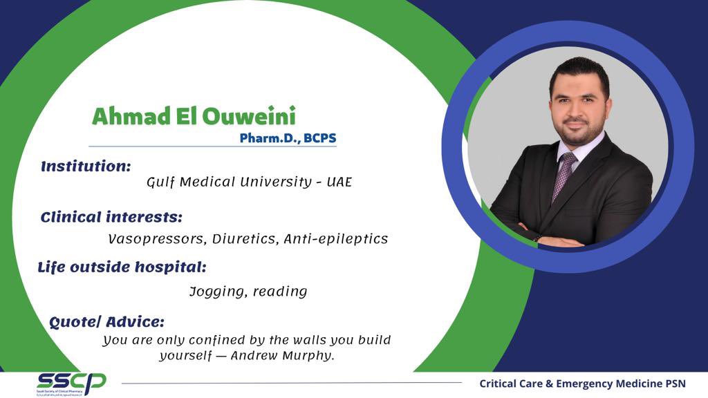 Critical Care Preceptor Highlight 

We are pleased to introduce our colleague, a critical care clinical pharmacist preceptor, who is working in Gulf region
#weekly #PharmICU #Saudi #GULF #CriticalCare