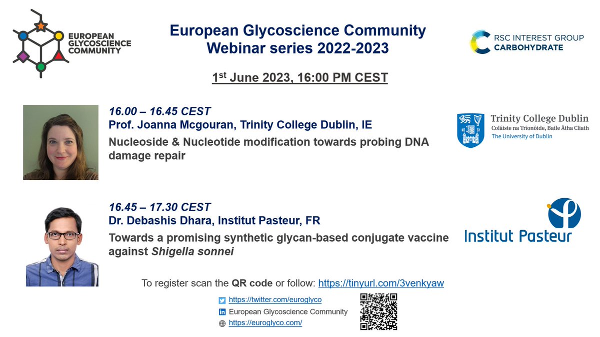 European Glycoscience Community (@euroglyco) on Twitter photo ✨Another EGC webinar is coming to you very soon! ✨Don't miss <a href="/J_McGouran/">Joanna McGouran</a> & <a href="/debashisdhara/">Debashis Dhara</a> talks on Thursday 1/6 at 4 pm CEST.
#glycotime 👩🔬👨🔬🥽🧪🟦🟡🟢🔺
Register here: tinyurl.com/3venkyaw
<a href="/Glyco_Alps/">Glyco@Alps</a> <a href="/glycoworld/">Alexei Demchenko, PhD (he/him)</a> <a href="/glyconet_nce/">GlycoNet</a> <a href="/glyco_pm/">GlycoPM</a>
<a href="/GFRGlyco/">GFRGlyco</a> <a href="/acs_carb/">ACS_CARB</a> ✨Another EGC webinar is coming to you very soon! ✨Don't miss <a href="/J_McGouran/">Joanna McGouran</a> & <a href="/debashisdhara/">Debashis Dhara</a> talks on Thursday 1/6 at 4 pm CEST.
#glycotime 👩🔬👨🔬🥽🧪🟦🟡🟢🔺
Register here: tinyurl.com/3venkyaw
<a href="/Glyco_Alps/">Glyco@Alps</a> <a href="/glycoworld/">Alexei Demchenko, PhD (he/him)</a> <a href="/glyconet_nce/">GlycoNet</a> <a href="/glyco_pm/">GlycoPM</a>
<a href="/GFRGlyco/">GFRGlyco</a> <a href="/acs_carb/">ACS_CARB</a>
