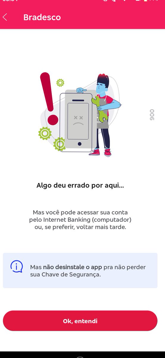 TiczAdriano's tweet photo. Tu tenta acessar o app do "maravilhoso" banco @Bradesco e diz que está com problemas e manda acessar pelo computador, aí tu tenta e o sistema também está fora é um serviço perfeito esse https://t.co/LMgn64BbfL