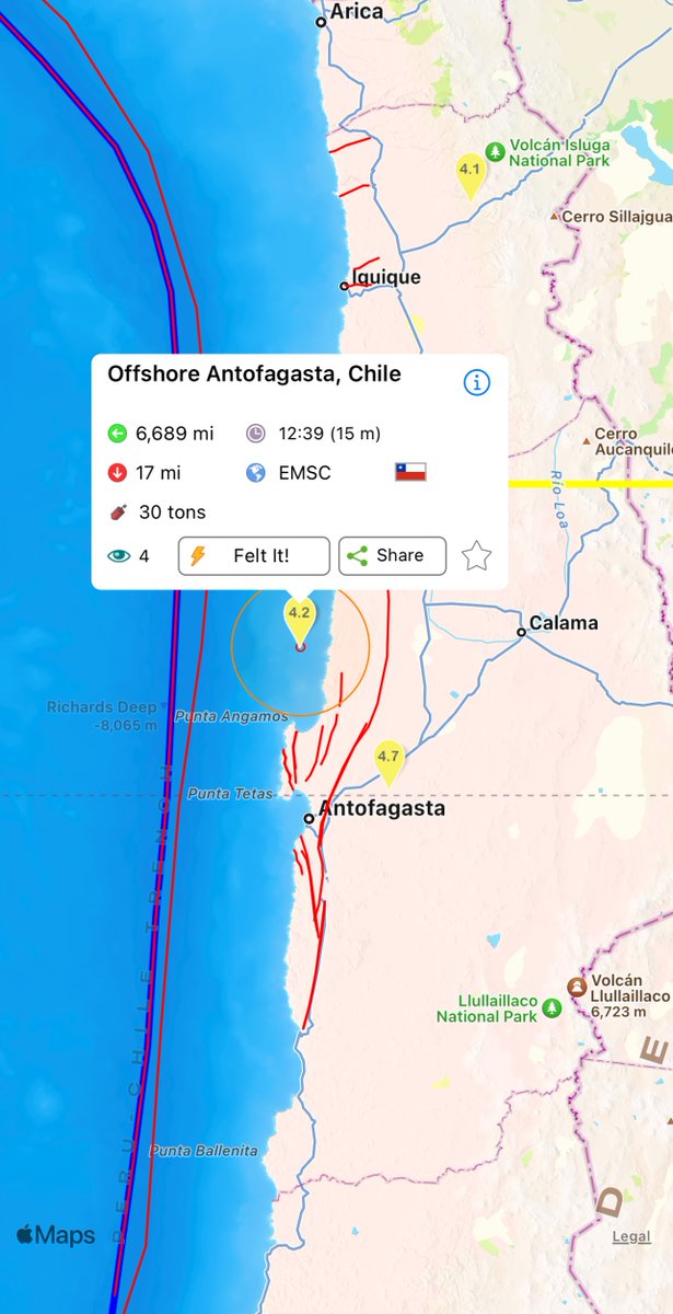 grum10's tweet photo. #Earthquake: Offshore Antofagasta, Chile at 30 May 2023 11:39 am (UTC), Magnitude: 4.2 https://t.co/sb0SVo0BTR