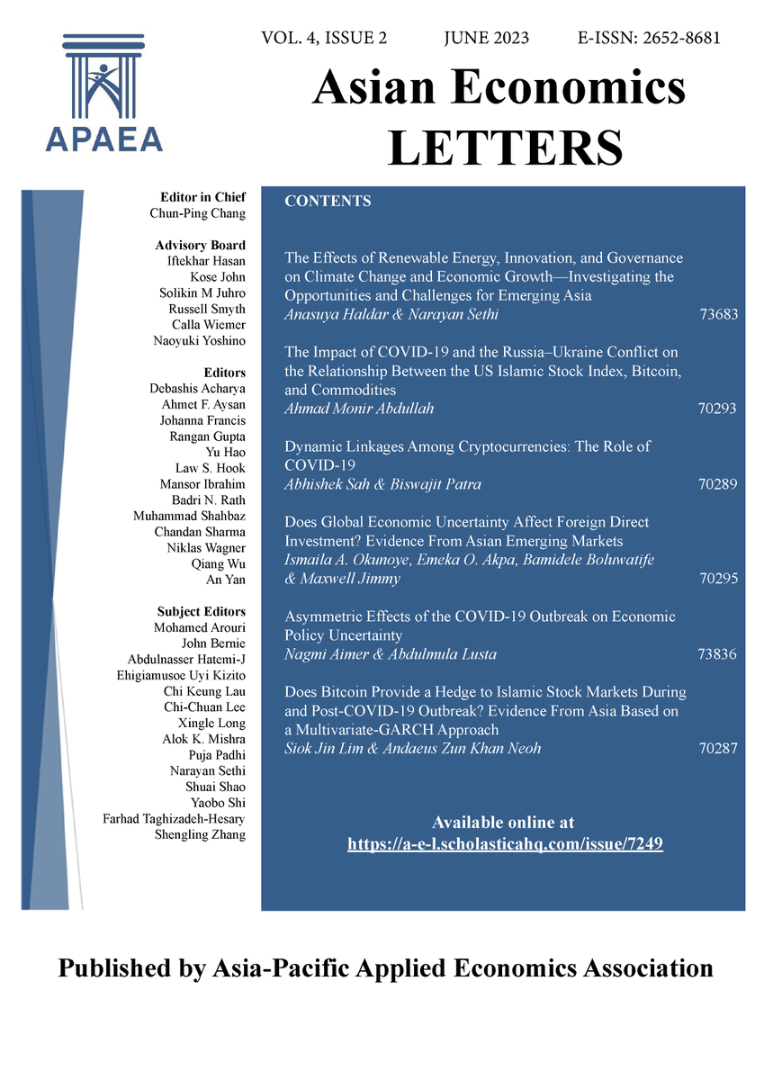 APAEAofficial's tweet photo. 📢 The latest issue (𝐕𝐨𝐥. 𝟒, 𝐈𝐬𝐬𝐮𝐞 𝟐, 𝟐𝟎𝟐𝟑) of 𝐀𝐬𝐢𝐚𝐧 𝐄𝐜𝐨𝐧𝐨𝐦𝐢𝐜𝐬 𝐋𝐞𝐭𝐭𝐞𝐫𝐬 (𝑨����𝑳) is now published.   📷Have a look at the six articles published in this issue with free access to read and download. https://t.co/g8ROsNNgxt https://t.co/X1DIEhXn6l