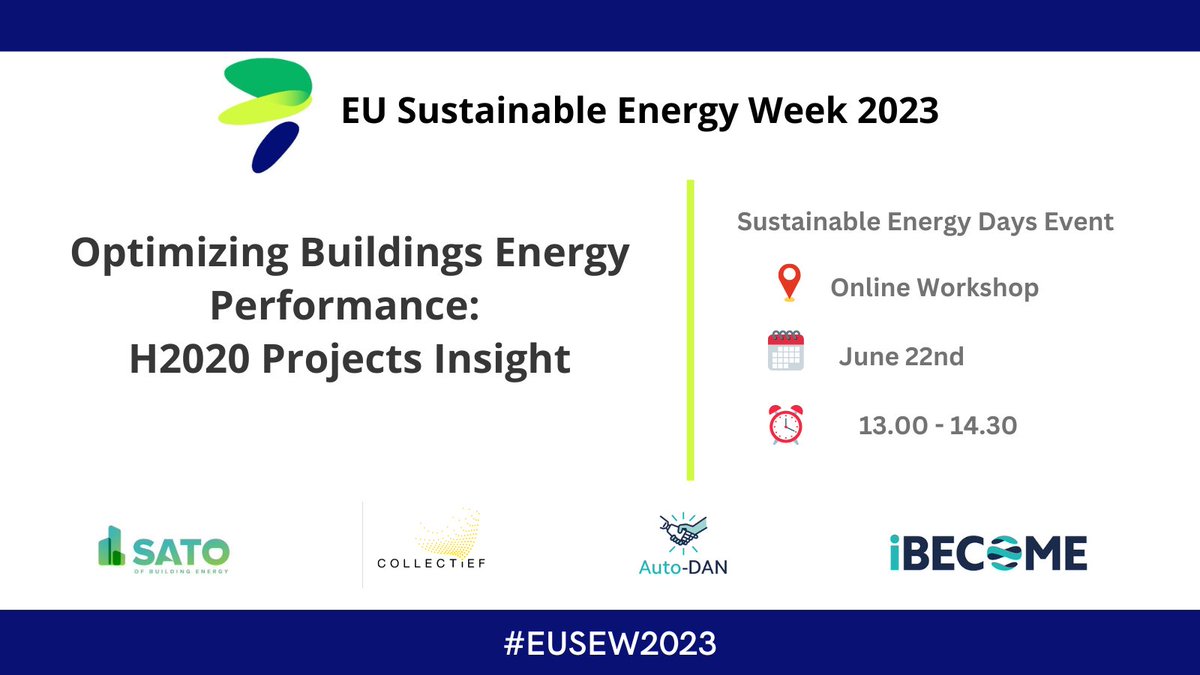 COLLECTiEF project (@collectiefp) on Twitter photo 🗓️ SAVE THE DATE!
COLLECTiEF is organising a webinar with <a href="/AutoDAN_Project/">Auto-DAN EU Project</a>, <a href="/iBECOME_EU/">iBECOME Project</a> & <a href="/SATOProject1/">SATO Project 🏡</a> within #EUSEW2023
Join us on 22 June for "Optimizing Buildings Energy Performance: H2020 Projects Insight"
Info & free registration 👉 sustainable-energy-week.ec.europa.eu/sustainable-en… 🗓️ SAVE THE DATE!
COLLECTiEF is organising a webinar with <a href="/AutoDAN_Project/">Auto-DAN EU Project</a>, <a href="/iBECOME_EU/">iBECOME Project</a> & <a href="/SATOProject1/">SATO Project 🏡</a> within #EUSEW2023
Join us on 22 June for "Optimizing Buildings Energy Performance: H2020 Projects Insight"
Info & free registration 👉 sustainable-energy-week.ec.europa.eu/sustainable-en…