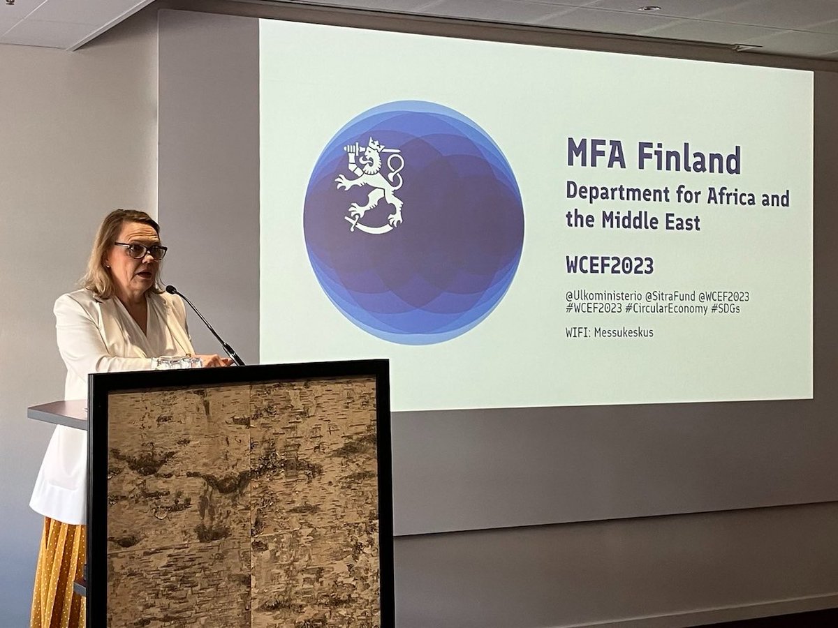 ”In addition to national initiatives, Finland is promoting #CircularEconomy globally,” said Sofie From-Emmesberger, the Director General for Africa &amp; the Middle East at MFA Finland, as she welcomed African participants to the #WCEF2023. #CircularFinland