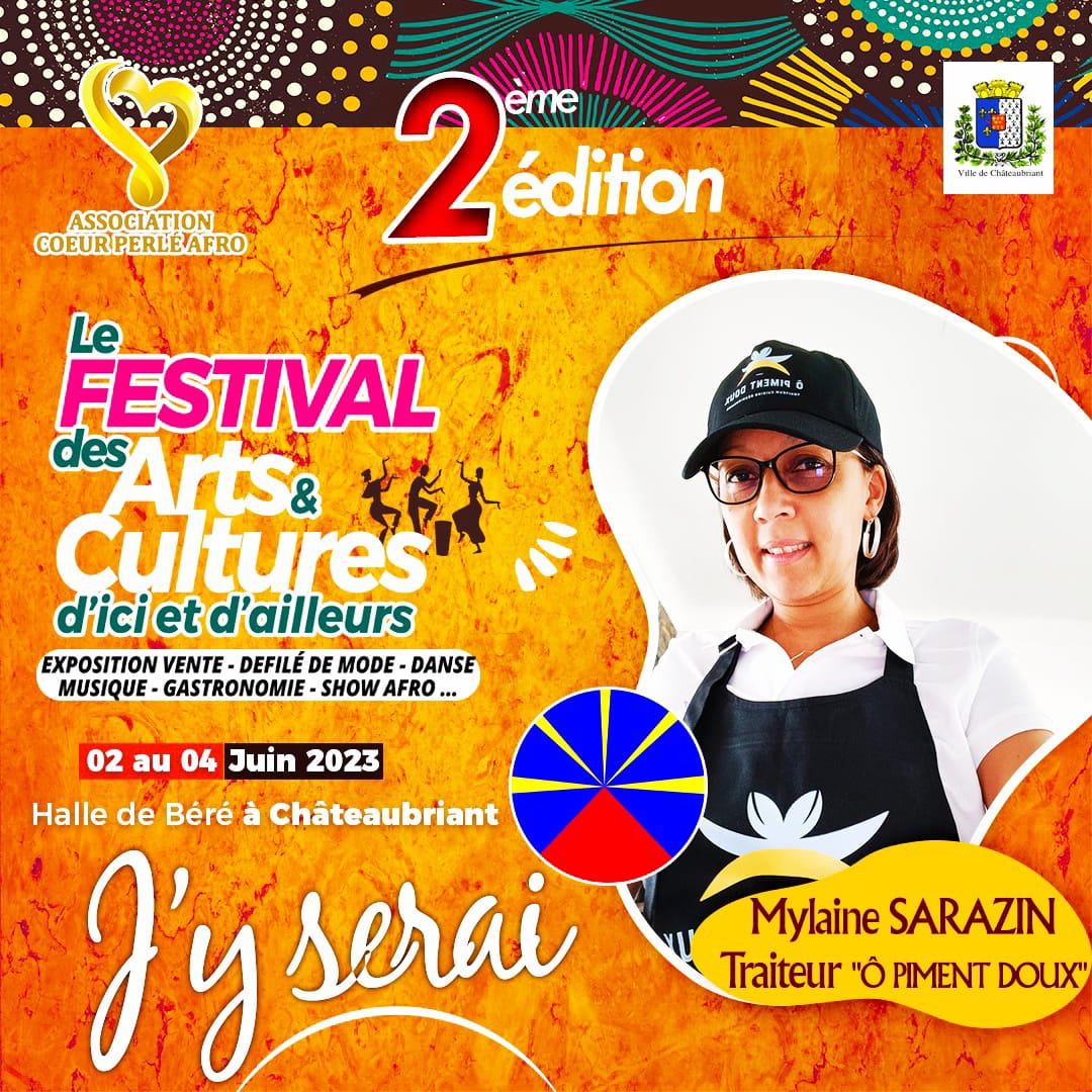 🥁🎨 Du 02 au 04 juin, venez profiter de la 2ème édition du #Festival des Arts et Cultures, organisé par Association Cœur Perlé Afro de #Châteaubriant !

Au programme : #exposition vente, défilé de mode, #danse, musique, #gastronomie et show afro 💃

shorturl.at/djoO5