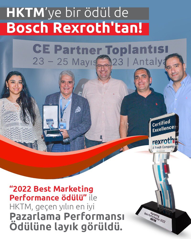 HKTM’ye bir ödül de Bosch Rexroth'tan!🎉🙌

2022 Best Marketing Performance ödülü ile geçen yılın en iyi 'Pazarlama Performansı Ödülüne' layık görüldük.

#Hktm #İyiMühendislik #GoodEngineering
#BoschRexroth #CertifiedExcellence #Marketing