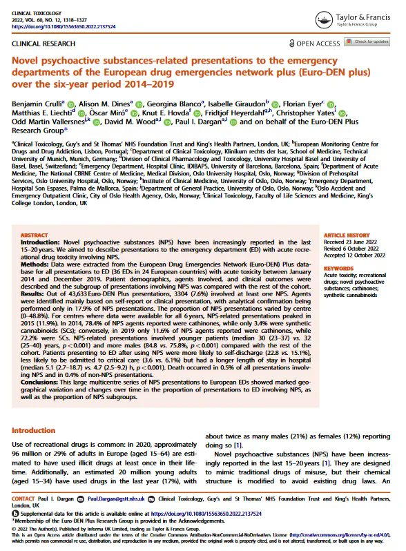 Nou article a #Docusalut Novel psychoactive substances-related presentations to the emergency departments of the European drug emergencies network plus (Euro-DEN plus) over the six-year period 2014-2019 buff.ly/3Msj6NI @sonespases #PublicaSalutIB