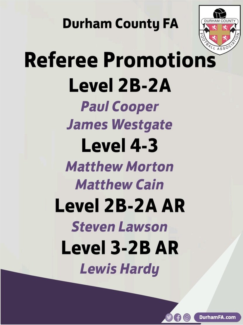 Durham FA Referees' Department on Twitter "Congratulations to all our