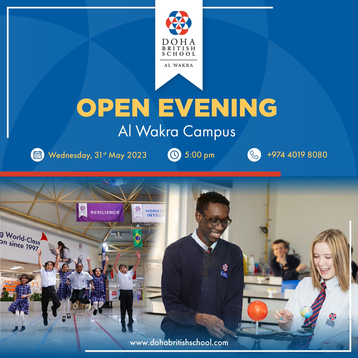 PeninsulaQatar's tweet image. Doha British School Wakra is excited to invite you to the Open Evening event with the Senior Leadership team of the school. The Open Evening Tour will be at #DBSWakra Campus on Wednesday, May 31st at 5:00pm.
The upcoming Open Evening is a great opportunity for parents of children…