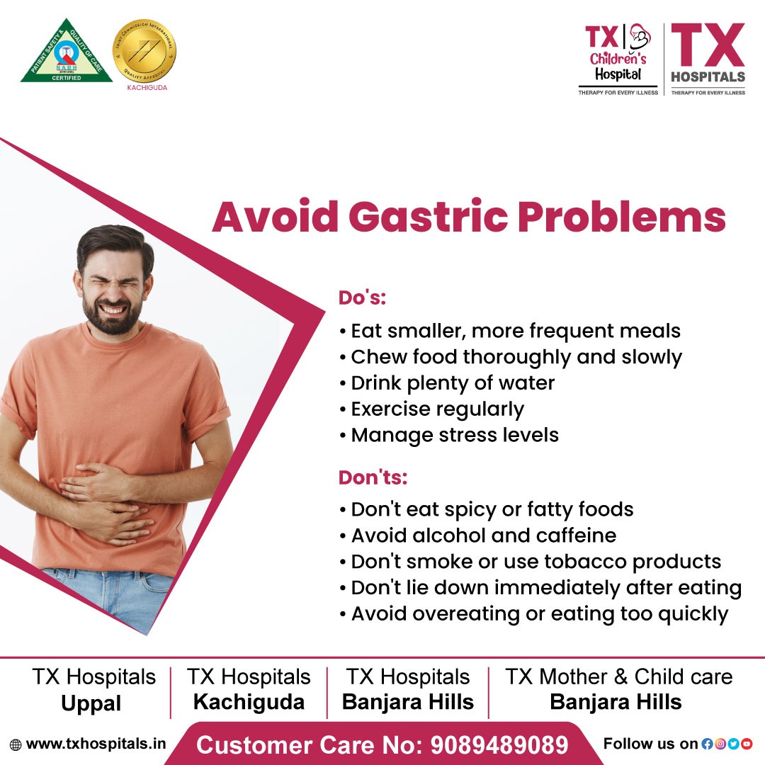 Say goodbye to gastric problems and hello to a healthier you! Discover the essential do's and don'ts to keep your digestive system happy and bid farewell to discomfort.

Visit us:
🌍txhospitals.in
CRM NO: 9089489089

#GastricProblems #HealthTips #ConsultOurDoctor