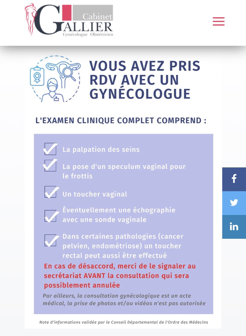 StopVOGfr's tweet photo. ⚠️Cabinet GALLIER de Chambray-lès-Tours (37) menace officiellement d’annuler le RDV des patientes si elles ne consentent pas à tous les examens gynéco

C VALIDÉ par le Conseil Départemental d'Indre-et-Loire de @ordre_medecins 😱

👉 https://t.co/7LwLyit8TY

C HORS LA LOI THREAD⤵️ https://t.co/0il62HVzhK