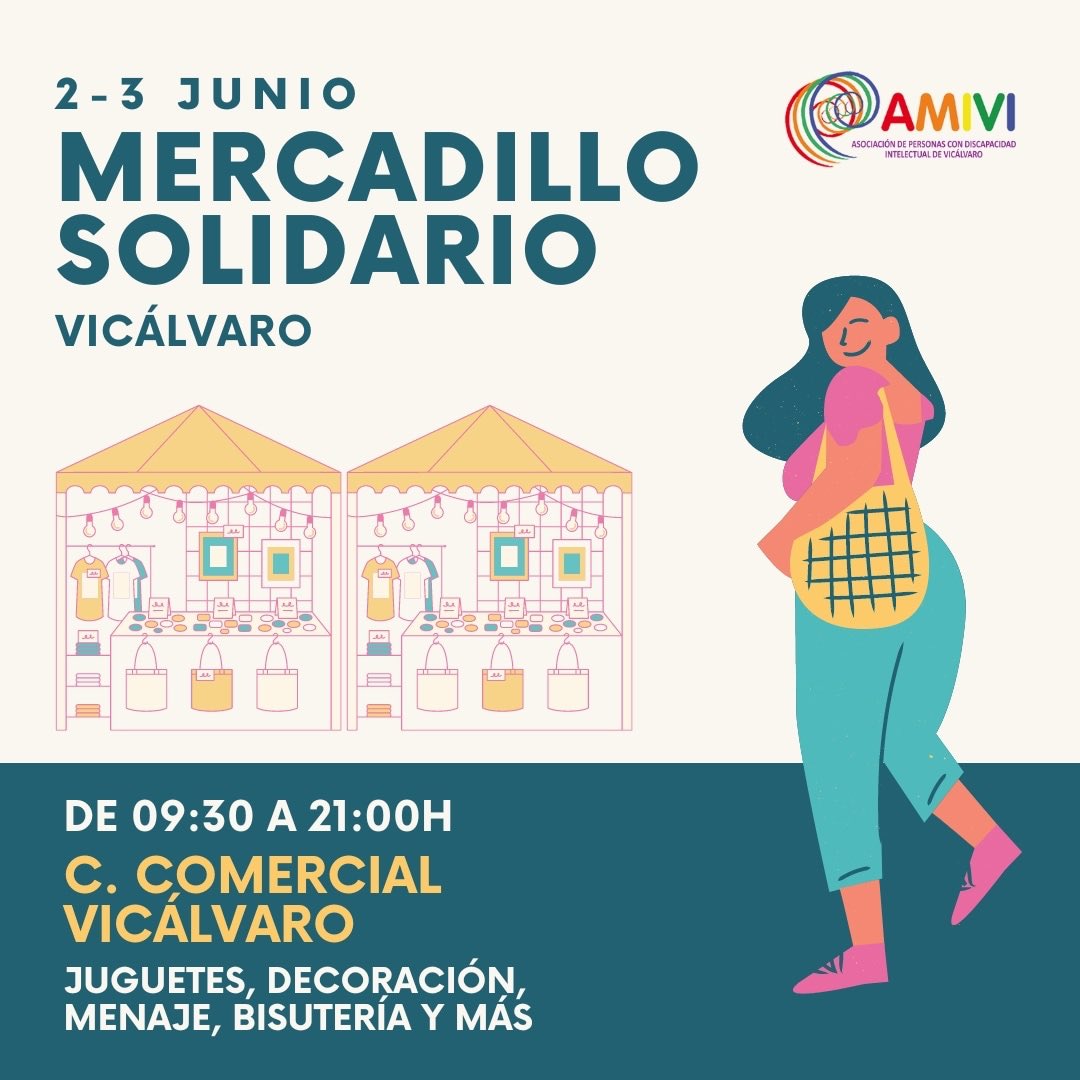 🔊 ¡MERCADILLO SOLIDARIO en Vicálvaro! 🌸
📆 2 y 3 de Junio, 
⏰ 9:30 a 21:00 
📍 Centro Comercial Vicálvaro (C/ San Cipriano s/n, Madrid)
¡Ven y encuentra increíbles tesoros! Decoración, bisutería, juguetes... 

¡No te lo pierdas! 💙

#MercadilloSolidario #Vicalvaro