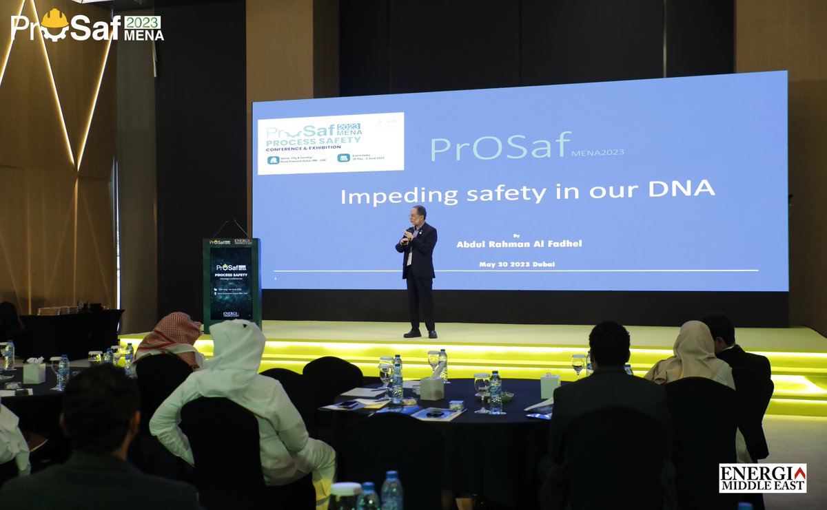 EnergiaME's tweet photo. Excellent KEYNOTE on "Impeding safety in our DNA" delivered by Mr. Abdulrahman AlFadhel - Former Manager Riyadh Reﬁnery, Saudi Aramco - Certiﬁed Life Coach at #ProSaf 2023

Event by: @EnergiaME 

#prosaf #safetyfirst #oilandgasindustry #prosafmena  #energiame #leaderinevents https://t.co/Ufu0uoisIg