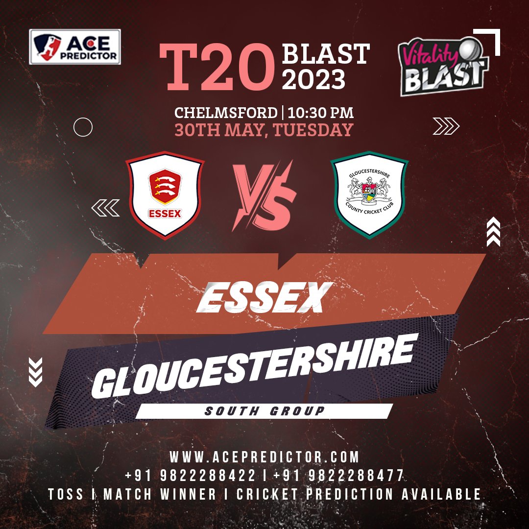 T20 BLAST 2023
30th MAY
Match 25th (10:30 PM)
Essex vs Gloucestershire 

#cricketseason #cricketshaukeens #cricketfever #t20blast #cricketlovers #cricketers #cricketleaguelive #cricketlife #cricketmatch #cricketbat #cricketworldcup #cricketmerijaan #cricketfans #cricketclub