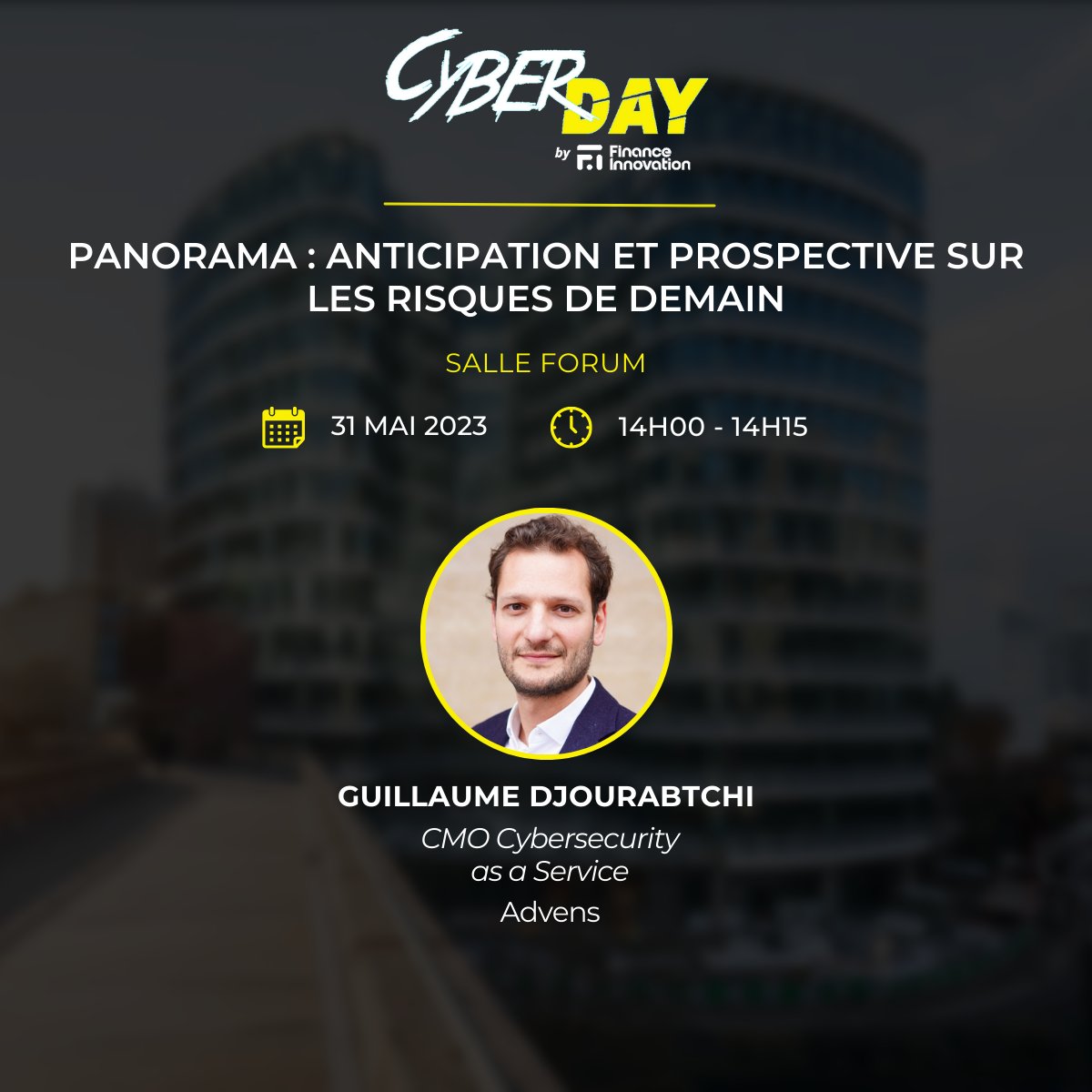 🎤 Retrouvez Guillaume Djourabtchi, notre CMO #Cybersecurity as a Service, pour une intervention sur le thème « Panorama : Anticipation et prospective sur les risques de demain ».

#Cyberday #Conférence #Finance