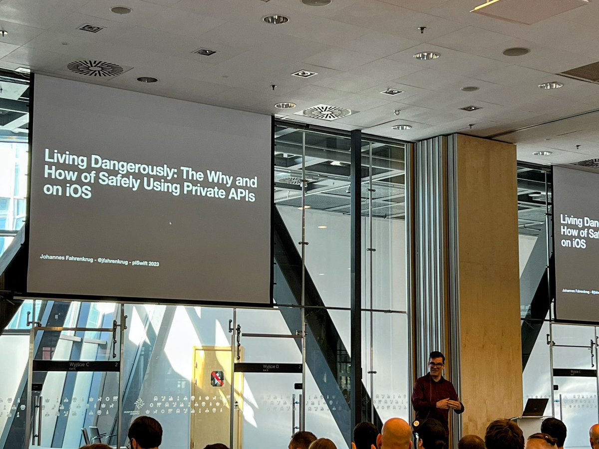 peterfriese's tweet image. To kick off @swift_pl, @jfahrenkrug shows us how to surgically use private APIs to implement missing behaviour, fix bugs, and improve testability of your code.