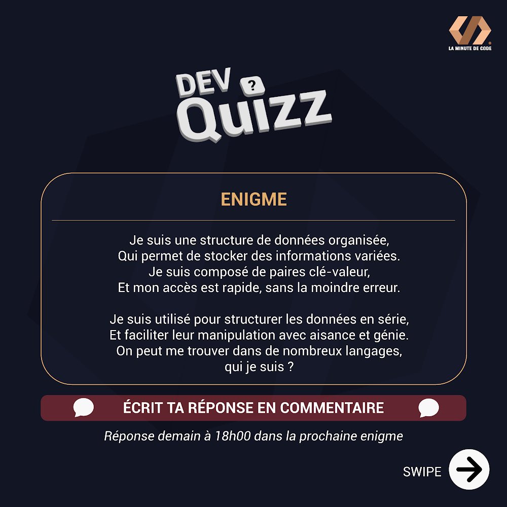 🎮🌐 Dev Quizz: Un défi quotidien pour les passionnés du développement web! 🧩✨

#DevQuizz #DéveloppementWeb #ÉnigmesQuotidiennes #DéfiezVotreEsprit #CommunautéPassionnée #developpeurweb #developpeur #developpeurs #html #htmlcss #css #javascript #php #sql #ruby #csharpe #react